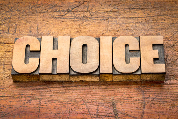 istock choice, word abstract in wood type 695147872