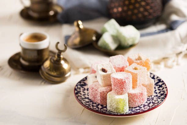 delicious turkish delights - turkish delight imagens e fotografias de stock