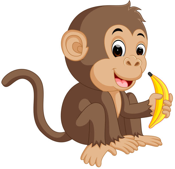 Cute Monkey Cartoon Eating Banana Stock Illustration - Download Image Now -  Baby - Human Age, Ape, Chimpanzee - iStock