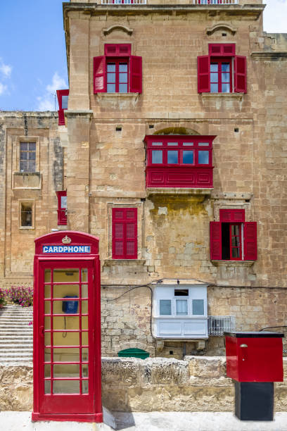 Buildings in Valletta and Red Phone Booth - Valletta, Malta