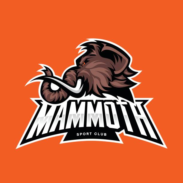 ilustrações, clipart, desenhos animados e ícones de cabeça de mamute lanosa furiosa esporte conceito de logotipo de vetor isolado em fundo laranja. - mascot anger baseball furious