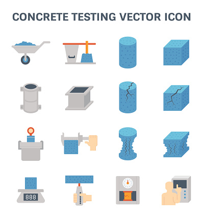 Vector icon of concrete strength testing and laboratory for construction quality conctrol.