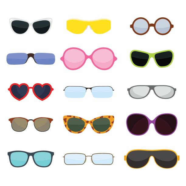 illustrations, cliparts, dessins animés et icônes de mode set lunettes soleil accessoire lunettes monture en plastique lunettes modernes illustration vectorielle - sun protection glasses glass