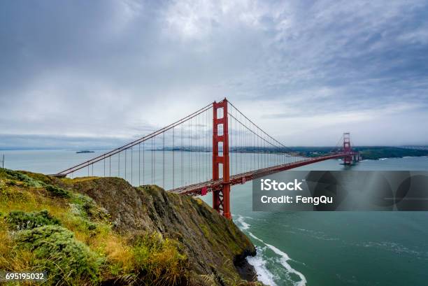 Golden Gate Bridge In A Misty Day Stock Photo - Download Image Now - Architect, Fog, Golden Gate Bridge