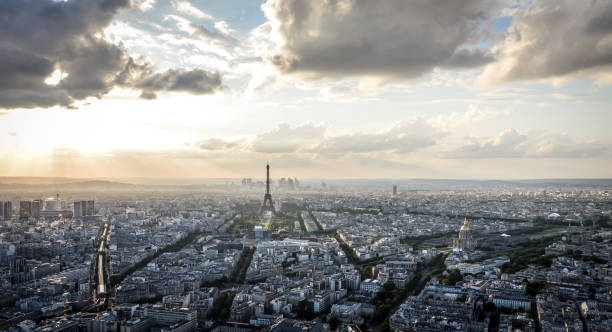istock Aerial view of Eiffel Tower and Paris during sunset 695207990