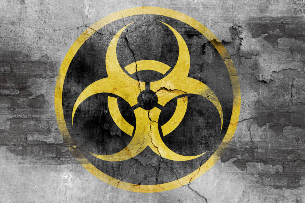 grunge biohazard symbol biohazard symbol on concrete wall biological warfare stock pictures, royalty-free photos & images