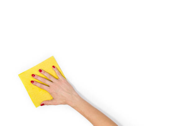 istock Woman's hand cleaning isolated on white background 695224396