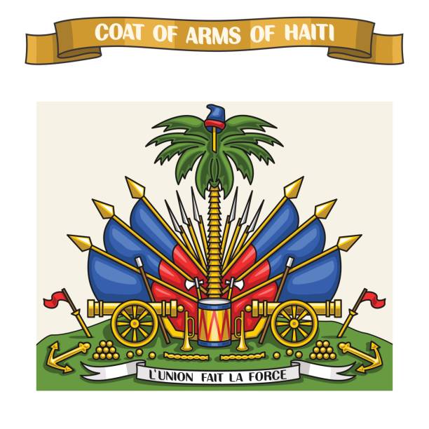 ilustraciones, imágenes clip art, dibujos animados e iconos de stock de ilustración de vector de tema escudo haitiano - republic of haiti