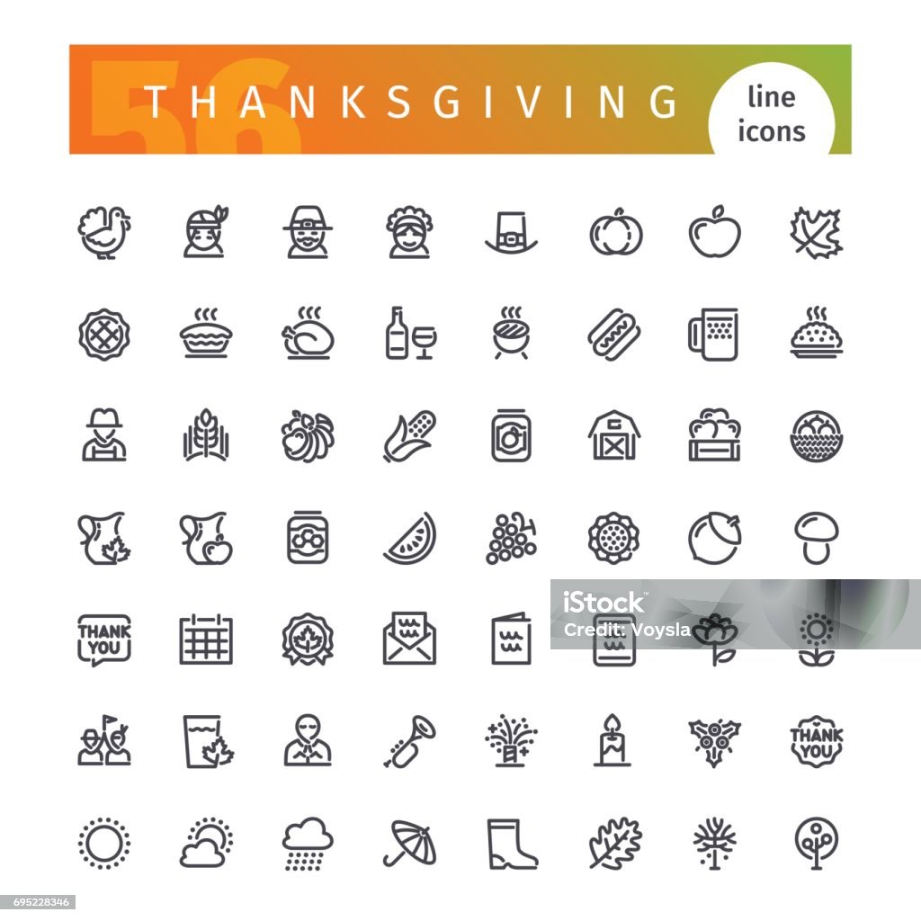 Thanksgiving linje ikoner anger - Royaltyfri Ikon vektorgrafik