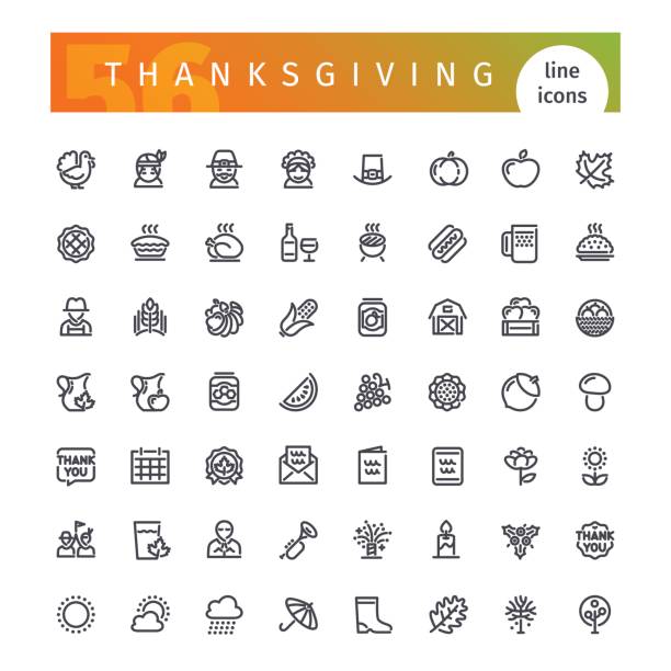 Thanksgiving Line Icons Set Set of 56 thanksgiving line icons suitable for web, infographics and apps. Isolated on white background. Clipping paths included. thanksgiving holiday icons stock illustrations