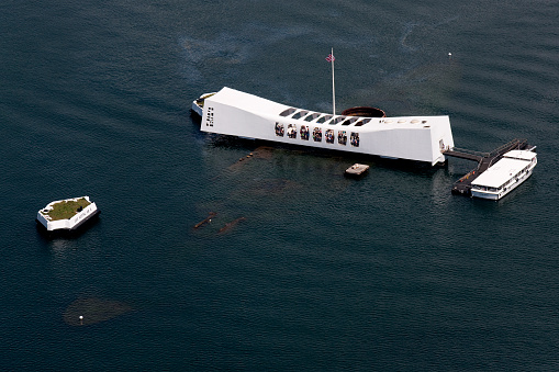 Aerial view of USS Arizona Memorial Pearl Harbor Hawaii photo taken February 11 2011
