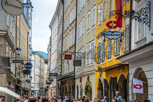 Tourists and Shoppers Getreidegasse Salzburg Austria