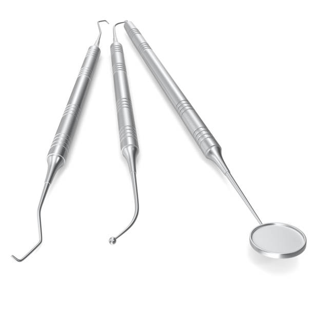 istock Dental set, mirror, probe, isolated on white background. 3D rendering 695237216