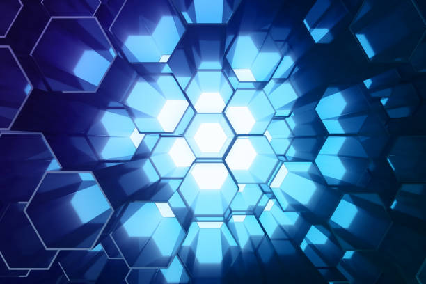 istock Abstract blue of futuristic surface hexagon pattern, hexagonal honeycomb with light rays, 3D Rendering 695237798