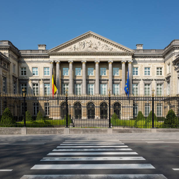 Main entrance to the Belgian Parliament stock photo
