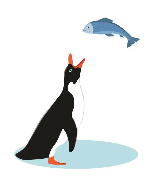 Vector illustration of Penguin and fish.