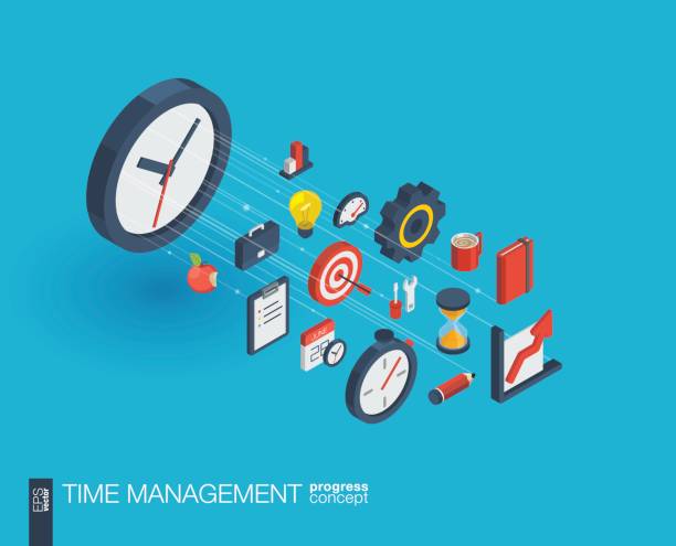 ilustrações de stock, clip art, desenhos animados e ícones de time management integrated 3d web icons. growth and progress concept - timing is everything