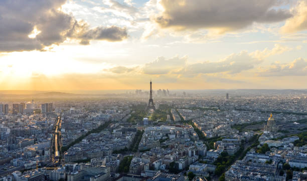 istock Aerial view of Eiffel Tower and Paris during sunset 695267760