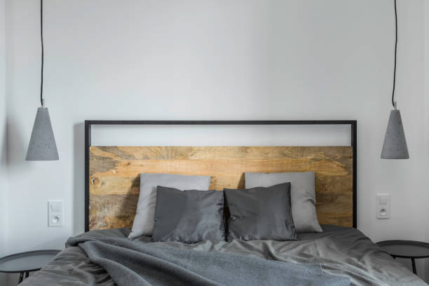 Bedroom with wooden bed