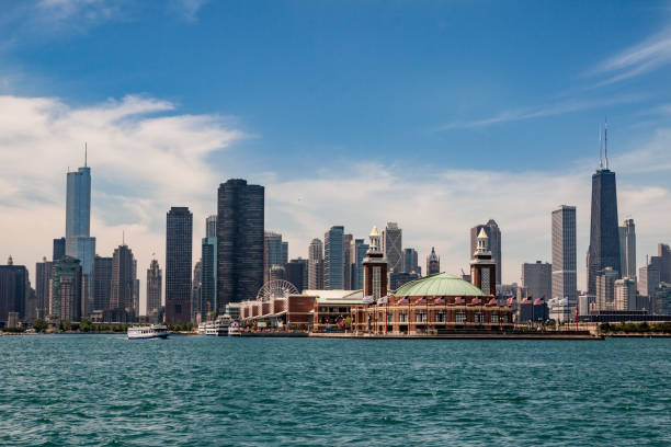 Chicago, Illinois, USA, cityscape, aerial view from the side of Lake Michigan.
