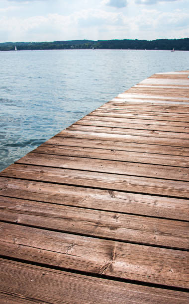 istock Blue lake and wooden pier 695276766