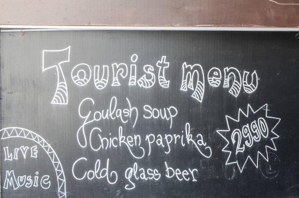 istock Chalk board showing the Tourist menu in a Budapest restaurant 695276820