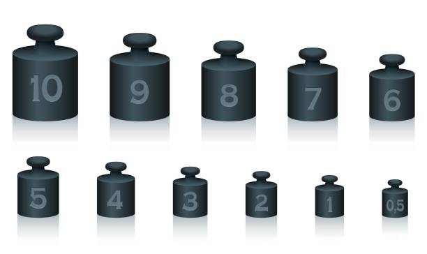 весовые массы черного железа для математики и физики, от одного до десяти, плюс половина единицы - для расчета, подсчета и взвешивания - изол� - weight stock illustrations
