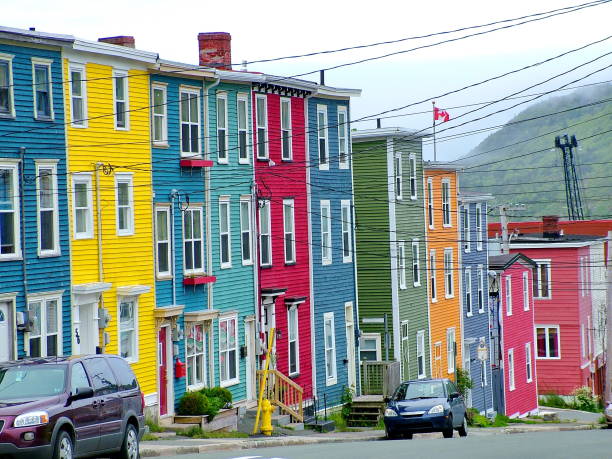 Street with colorful row houses in St. John`s, Newfoundland, Canada.