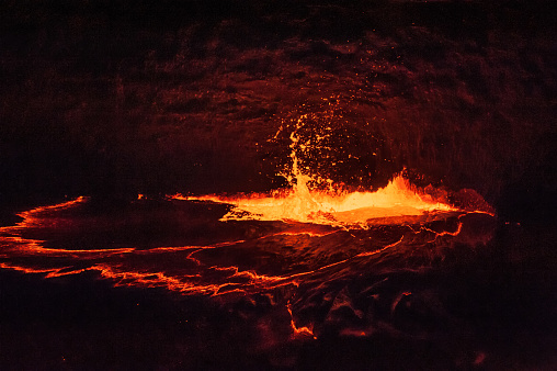 Erta Ale lava lake at night, Afar region, Ethiopia