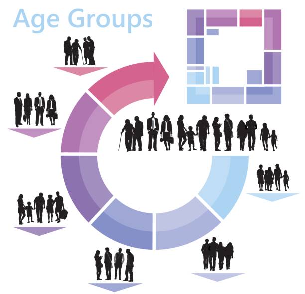 ilustraciones, imágenes clip art, dibujos animados e iconos de stock de infografía de los grupos de edad - multi generation family isolated people silhouette