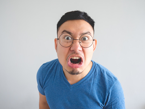 Funny Face Of Angry Asian Man Stock Photo - Download Image Now - Adult,  Adults Only, Anger - iStock