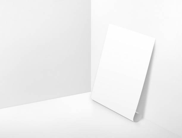 istock Blank white rolling poster at corner painted white color studio room background,Mock up template for display or montage of design or text ,Online marketing media tool 695299192