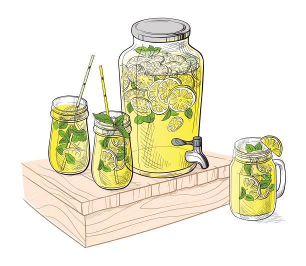 딸기와 집에서 만든된 레모네이드와 레몬 조각 벡터 - juice carafe glass decanter stock illustrations