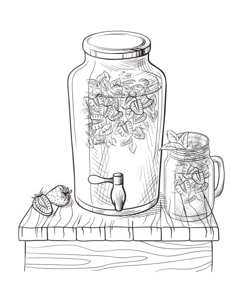 딸기와 집에서 만든된 레모네이드와 레몬 조각 벡터 - juice carafe glass decanter stock illustrations