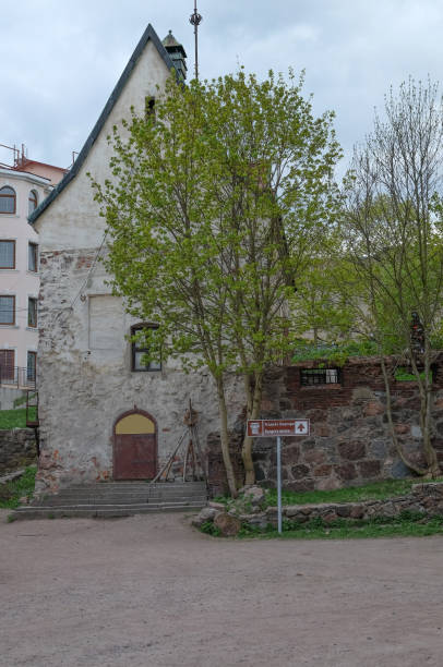 istock Part of ancient building at sunset in Vyborg, 695305044