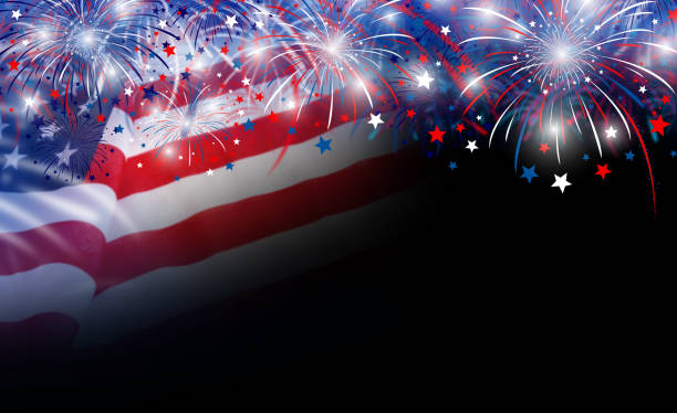 istock USA flag and fireworks background with copy space 695313598