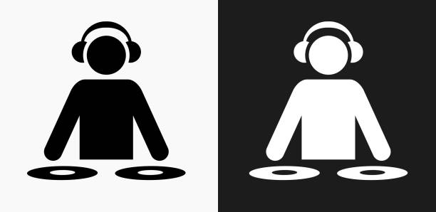DJ Icon on Black and White Vector Backgrounds DJ Icon on Black and White Vector Backgrounds. This vector illustration includes two variations of the icon one in black on a light background on the left and another version in white on a dark background positioned on the right. The vector icon is simple yet elegant and can be used in a variety of ways including website or mobile application icon. This royalty free image is 100% vector based and all design elements can be scaled to any size. dj clipart stock illustrations