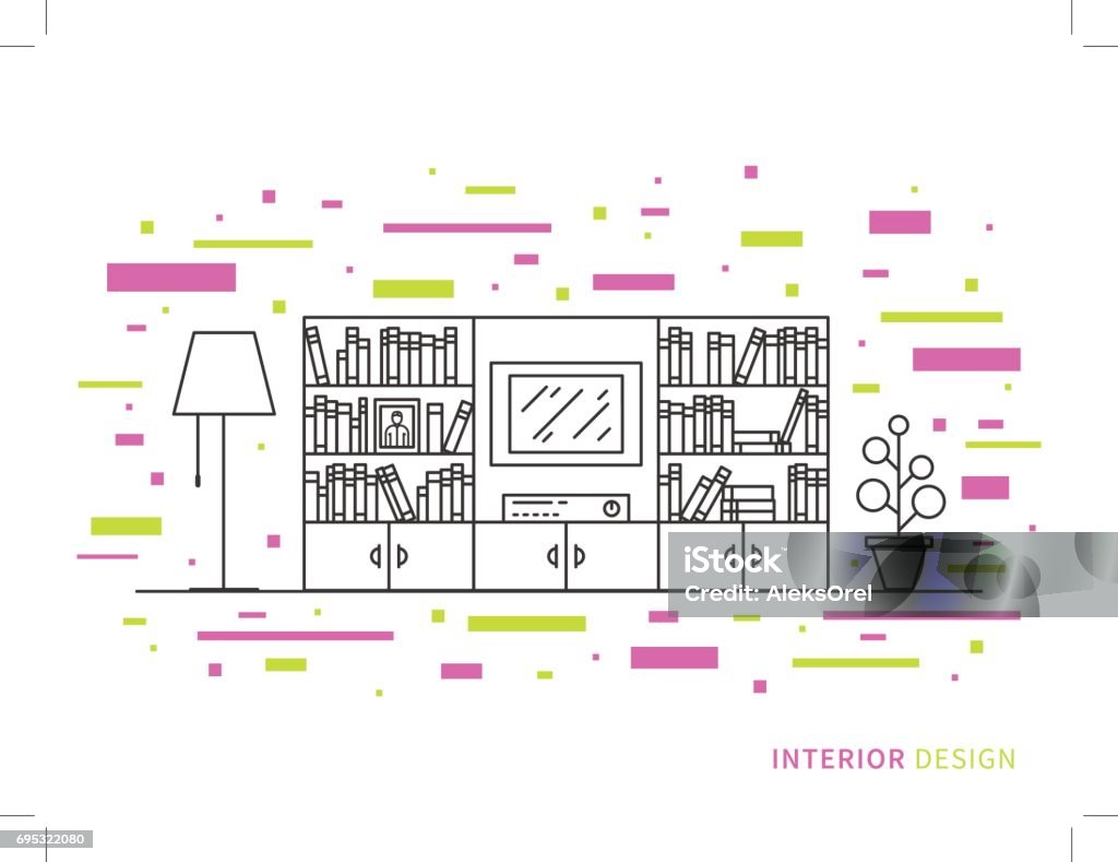 Linear Flat Interior Design Illustration Of Modern Designer Living Room ...