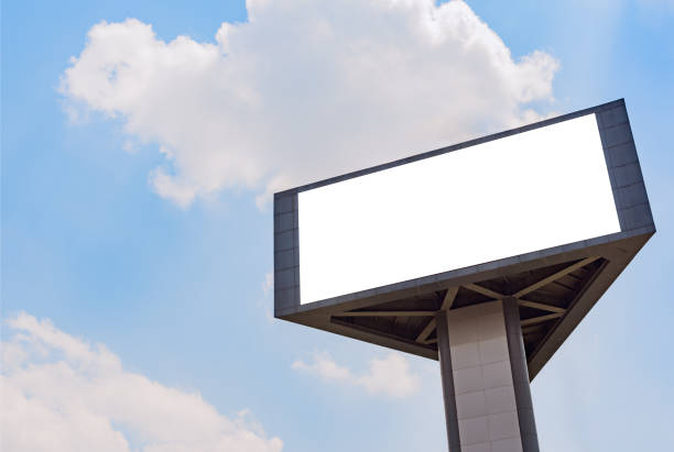 blank 3 faces billbord against blue sky - billbord imagens e fotografias de stock