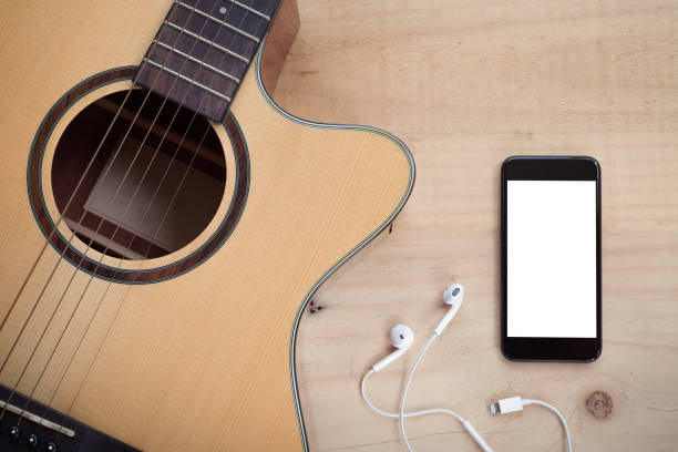 phone mobile white screen showing white screen on top view music concept