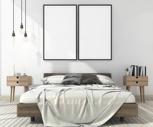 istock 3d rendering vintage minimal mock up bedroom in scandinavian style 695331420