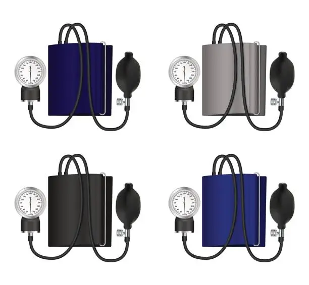 Vector illustration of Tonometer set medical device for measuring blood pressure. Isolated objects. Vector illustrations.