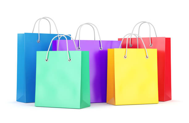 group of shopping bags on white background - sacos de presente imagens e fotografias de stock