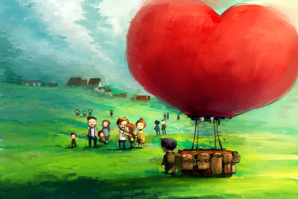 istock red balloon on a green meadow with couple and family 695347048