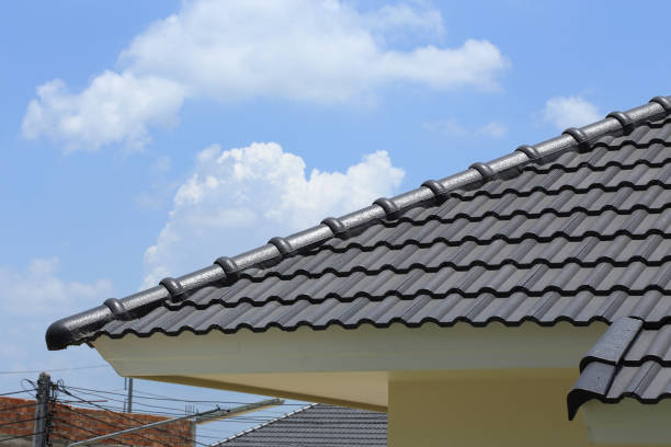 istock black tile roof on a new house with blue sky 695350698