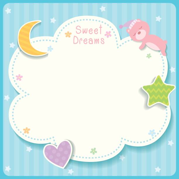 Print Sweet dreams cute card design with cloud, star,moon,heart and sleeping bear for template frame. bedroom borders stock illustrations