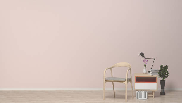 istock Pink wall with sofa & sideboard Cabinet and chair on wood floor,art works 3D Rendering 695365268