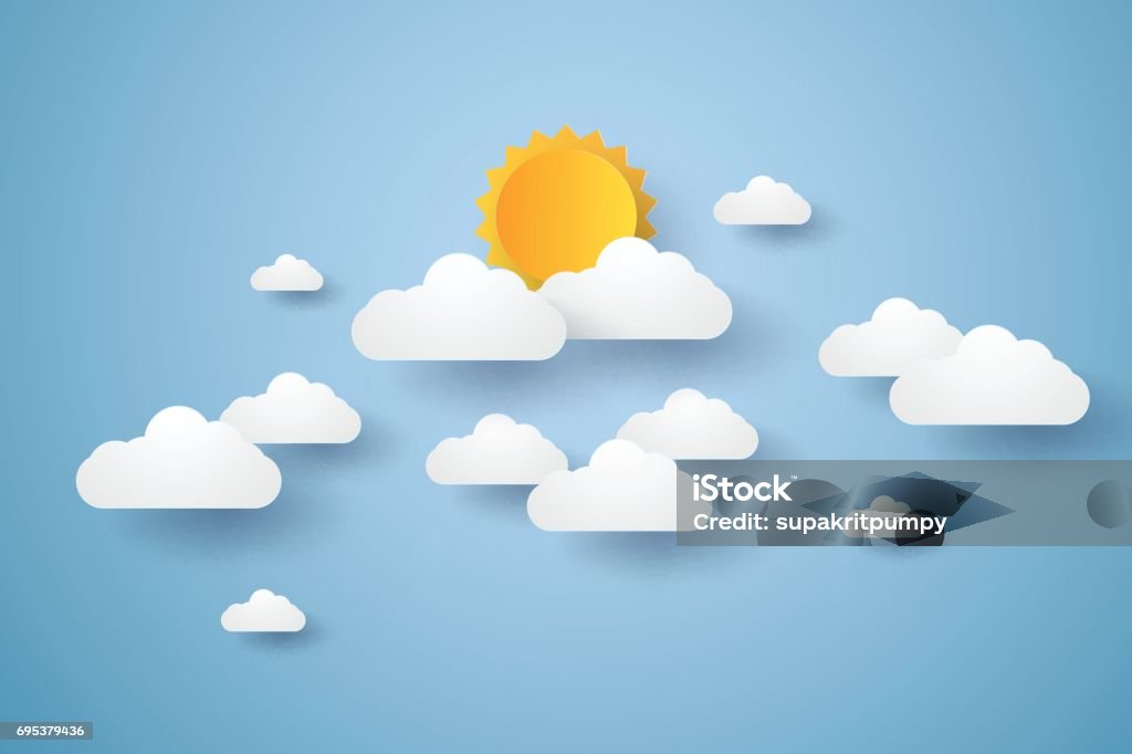 Wolkengebilde, blauer Himmel mit Wolken und Sonne - Lizenzfrei Sonne Vektorgrafik