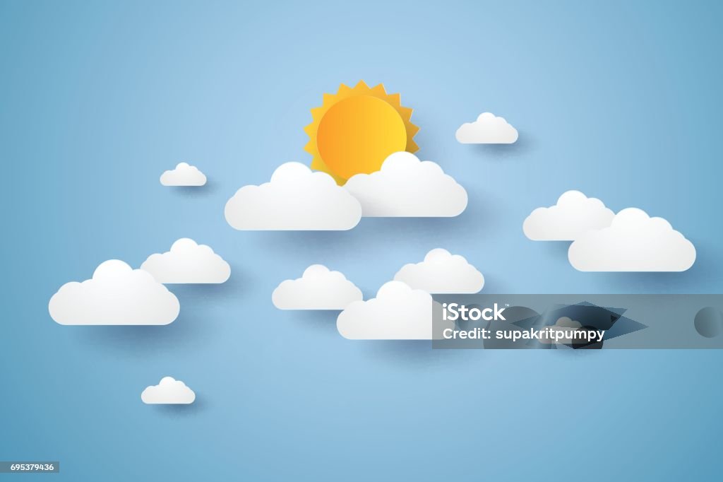 Cielo Cloudscape, azul con nubes y sol - arte vectorial de Sol libre de derechos