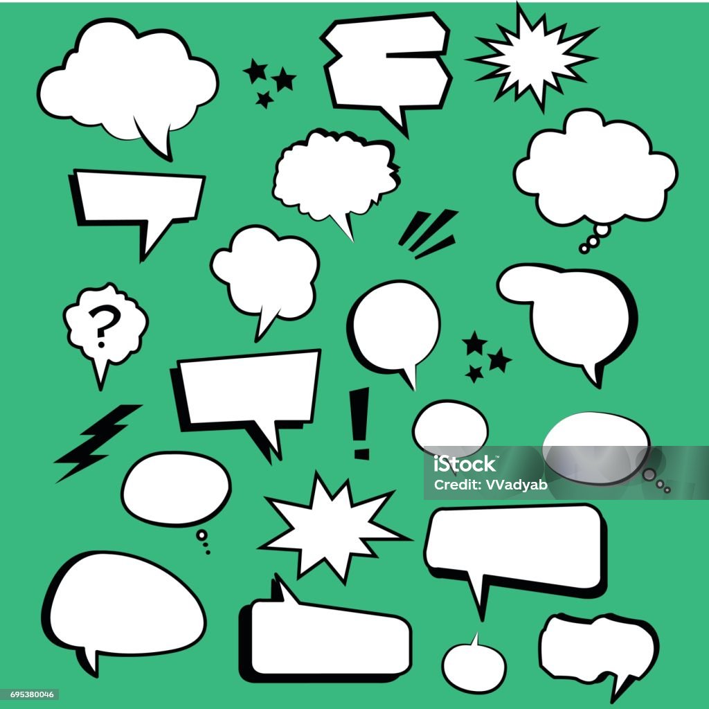 Comic Text Box Example Comic Cartoon Text Boxes With Elements And Green Background Stock ...